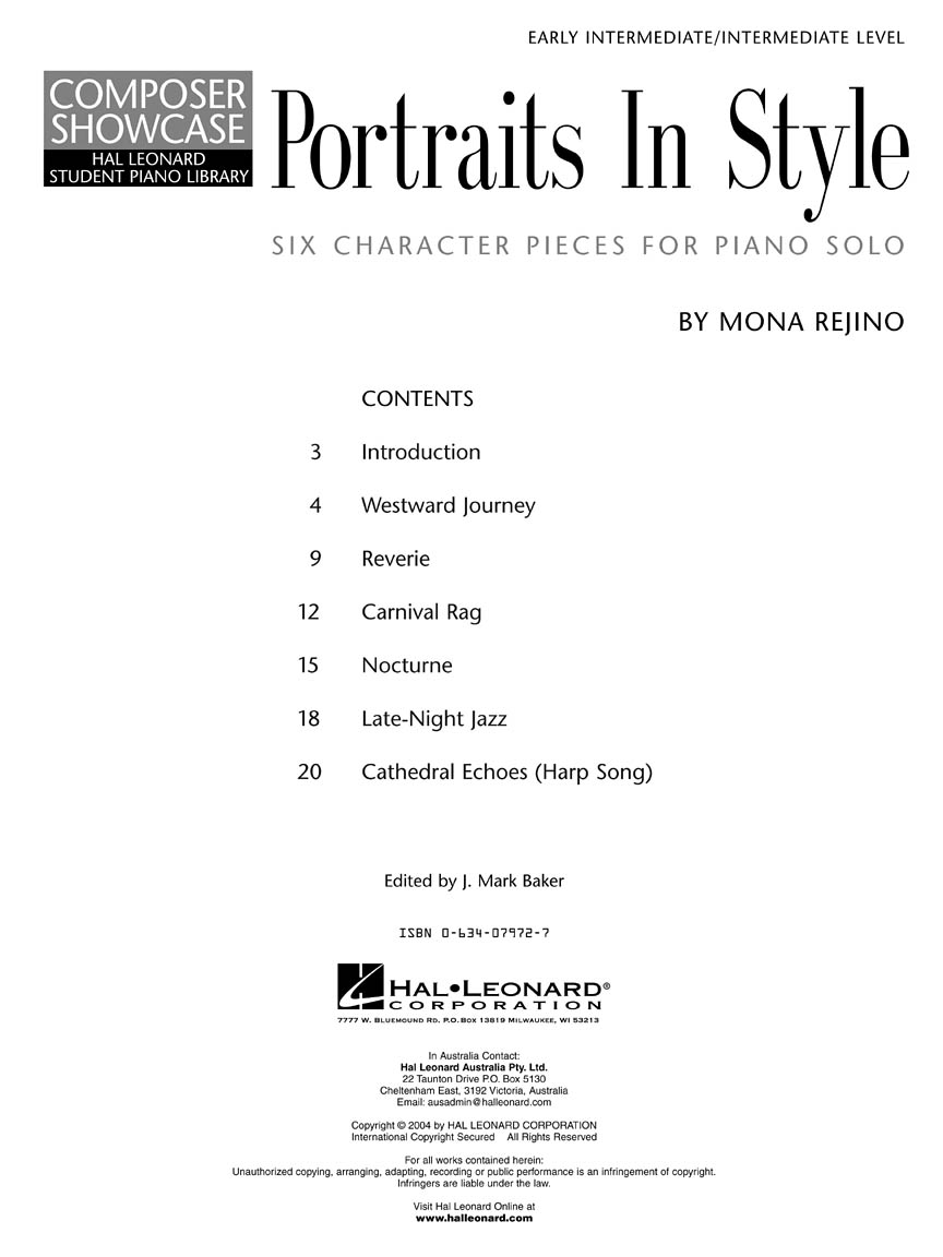 Mona Rejino: Mona Rejino - Portraits In Style: Piano: Instrumental Album