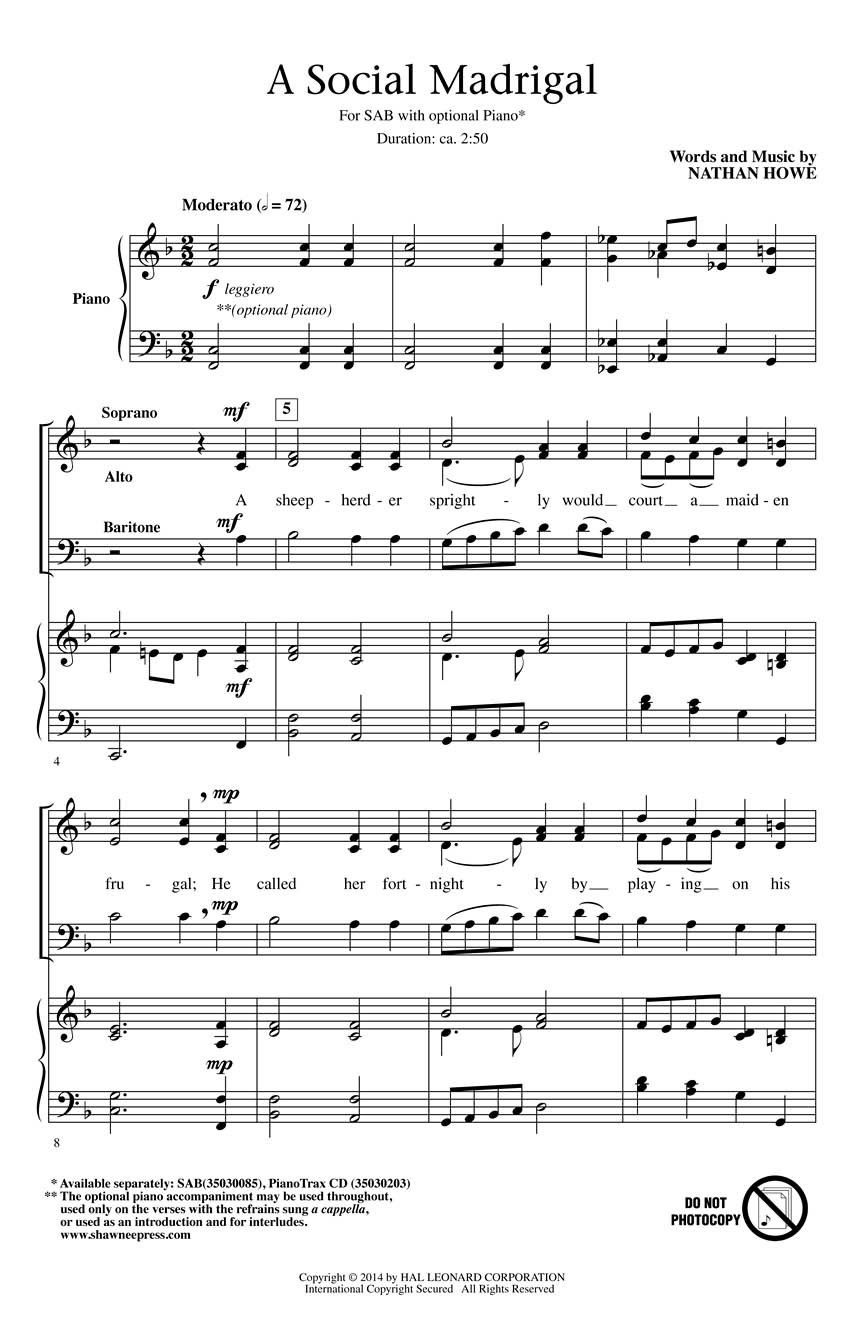 Nathan Howe: A Social Madrigal: SAB: Vocal Score