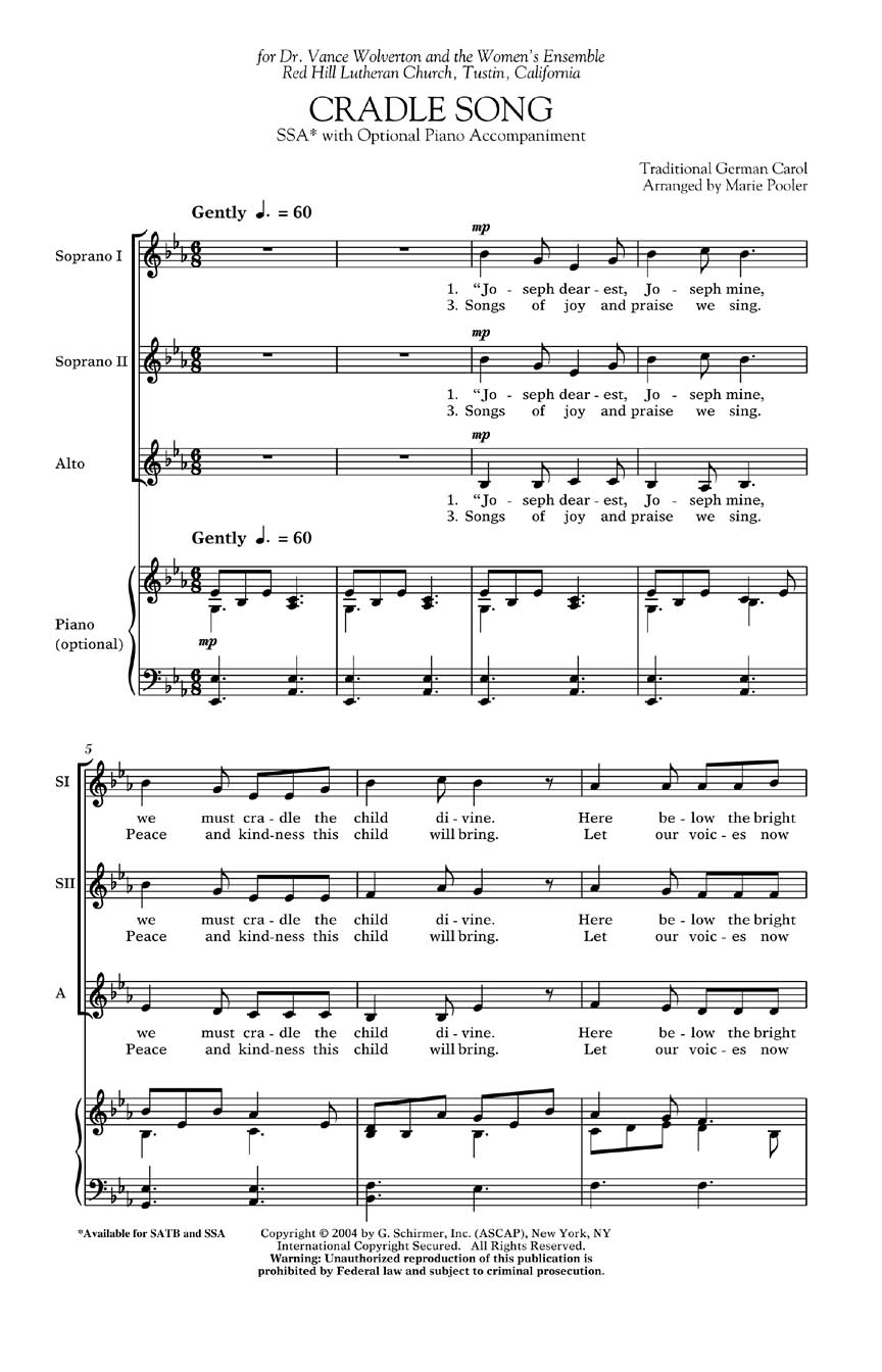 Traditional: Cradle Song: SSA: Vocal Score